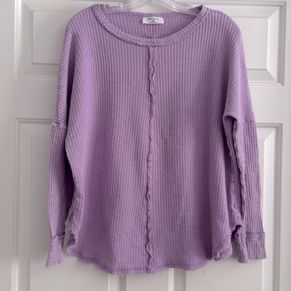 NWOT Zenana Mineral Wash Lavender Purple Waffle Knit Oversized Long Sleeve Top - Picture 4 of 6